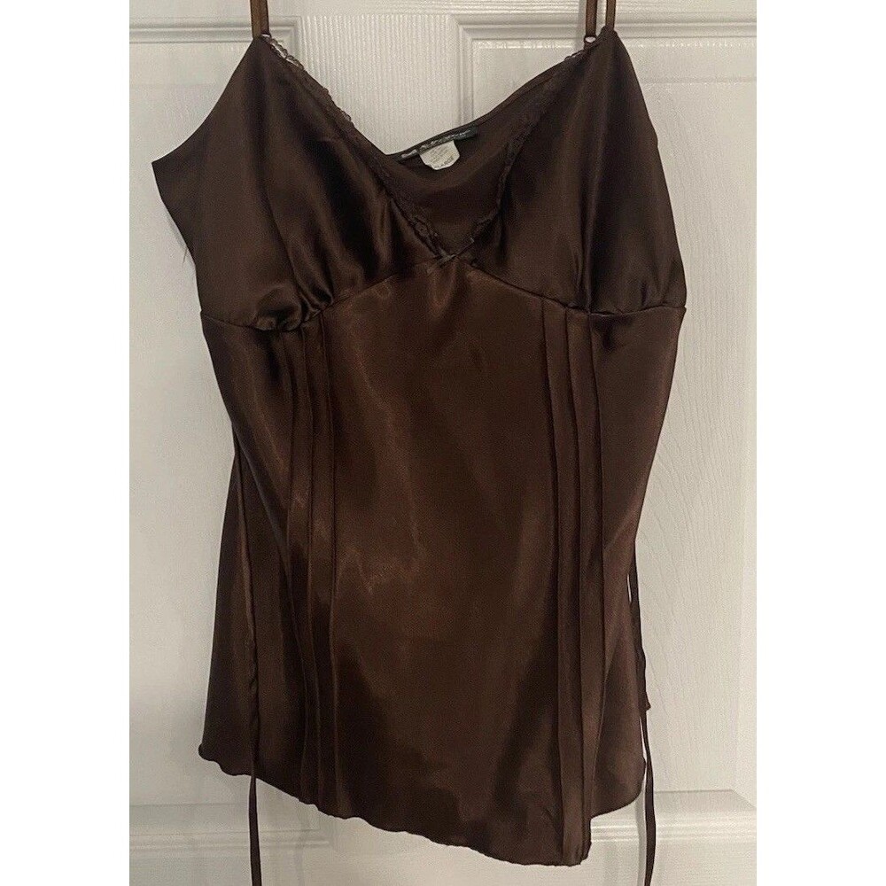 Vintage Y2K Satin Cami Womens Brown Lace Trim Pleated Fairycore Xl Self Esteem